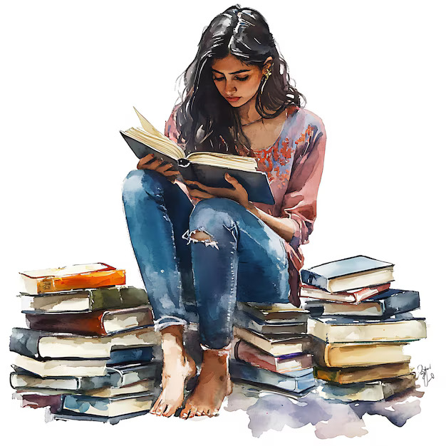 woman-reading-book-surrounded-by-stack-books-watercolor-illustration (1)