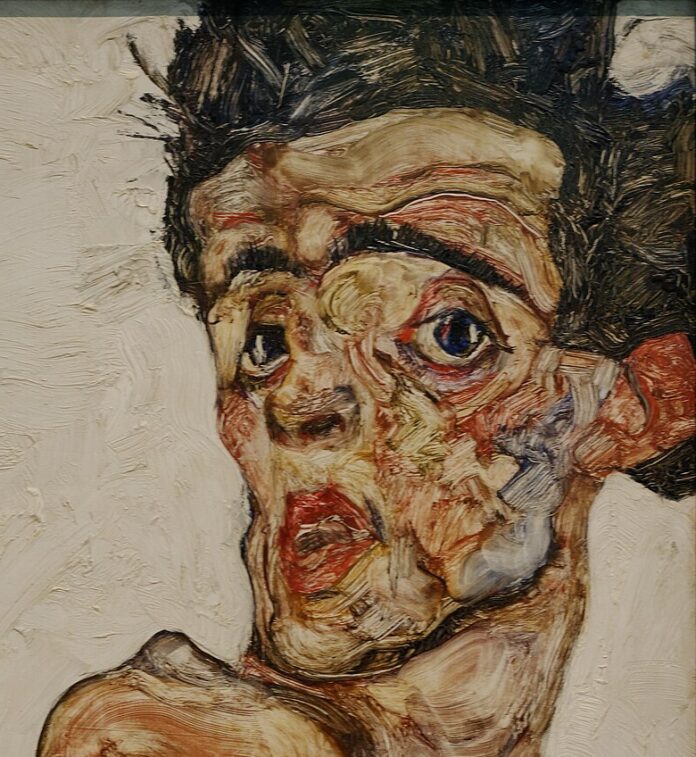 Self_portrait_with_raised_bare_shoulder_Egon_Schiele_1912